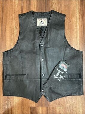 WILDA Black Leather Snap-Front Men's Vest
